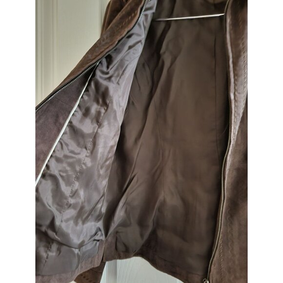 Vintage Womens Brown Suede Leather Jacket size Medium full zip Y2k Boho - Picture 5 of 13